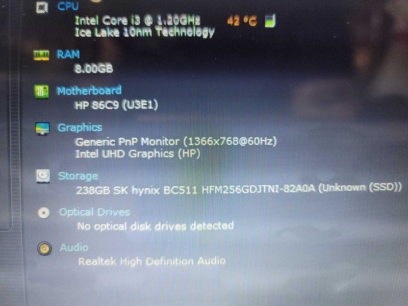 HP Laptop 15-dy1008ca i3-1005G@ 1.20GHz, 8GB DDR4, 256GB m.2