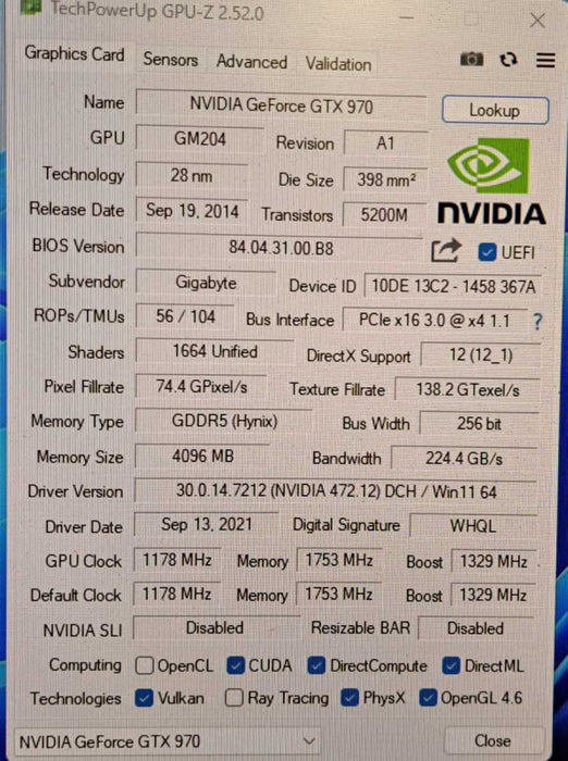 GigaByte Nvidia GeForce GTX 970 4GB GDDR5 GV-N970G1 GAMING-4GD )