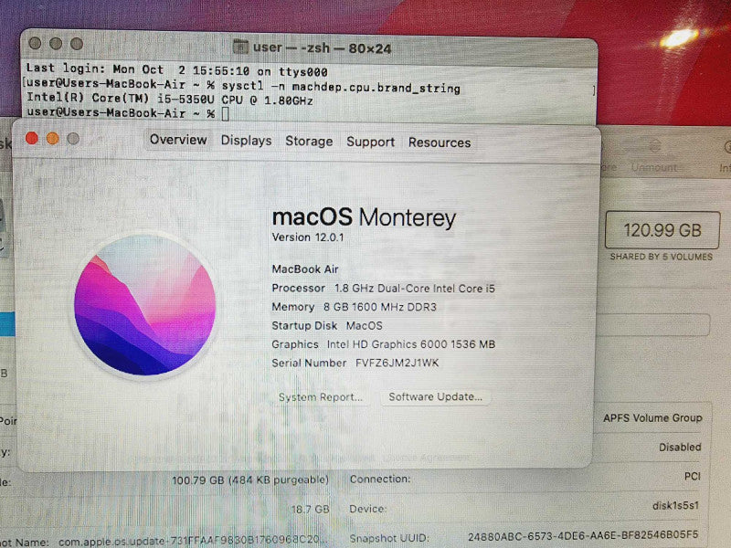 Apple Macbook Air 2017 13\\" Core i5-5350U @ 1.8GHz 8GB DDR3 120GB SSD [Read] (