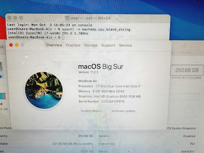 Apple Macbook Air 2014 13\\" Core i7-4650U @ 1.7GHz 8GB DDR3 250GB SSD [Read] (