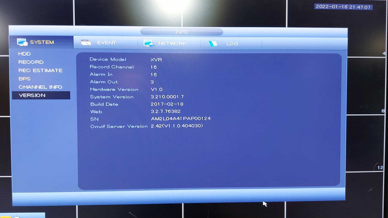 XVR-XV52A16A 16 Channel Penta-brid 1U Digital Video Recorder - Fact Reset #