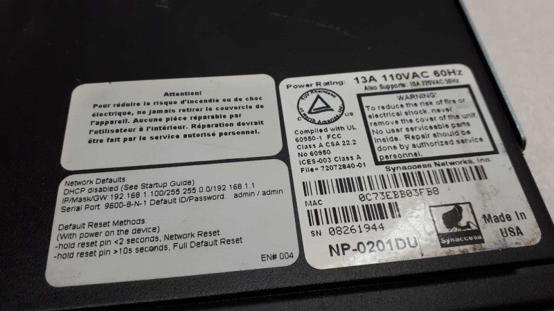 NP-0201DU - SYNACCESS NETBOOTER - 13A 120VAC 60Hz &