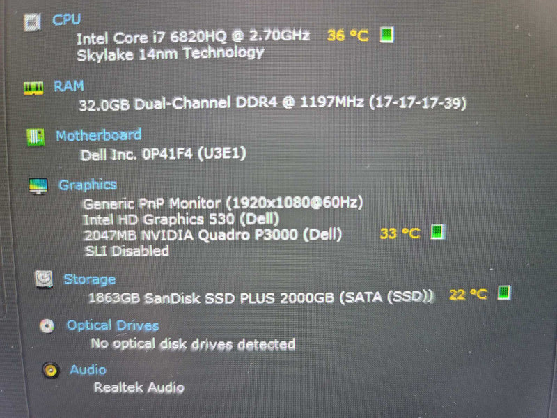 Dell Precision 7720 i7-6820HQ, 32GB DDR4, 2GB Nvidia Quadro P3000, 2TB SSD
