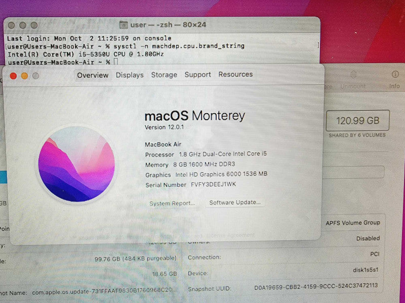 Apple Macbook Air 2017 13\\" Core i5-5350U @ 1.8GHz 8GB DDR3 120GB SSD (