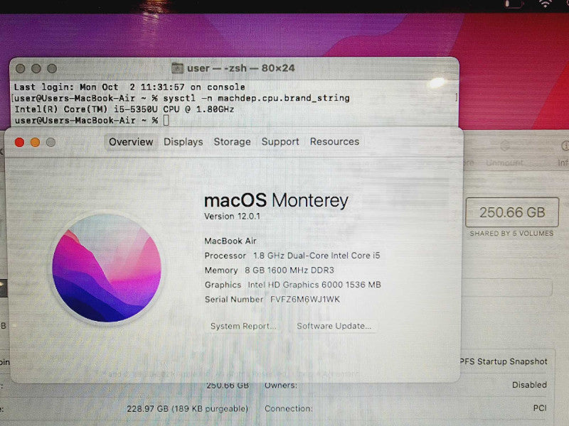 Apple Macbook Air 2017 13\\" Core i5-5350U @ 1.8GHz 8GB DDR3 250GB SSD (