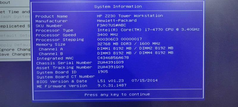 HP Z230 Workstation I7-4770 @ 3.40ghz / 32gb ram / Quadro K2000 GPU READ !