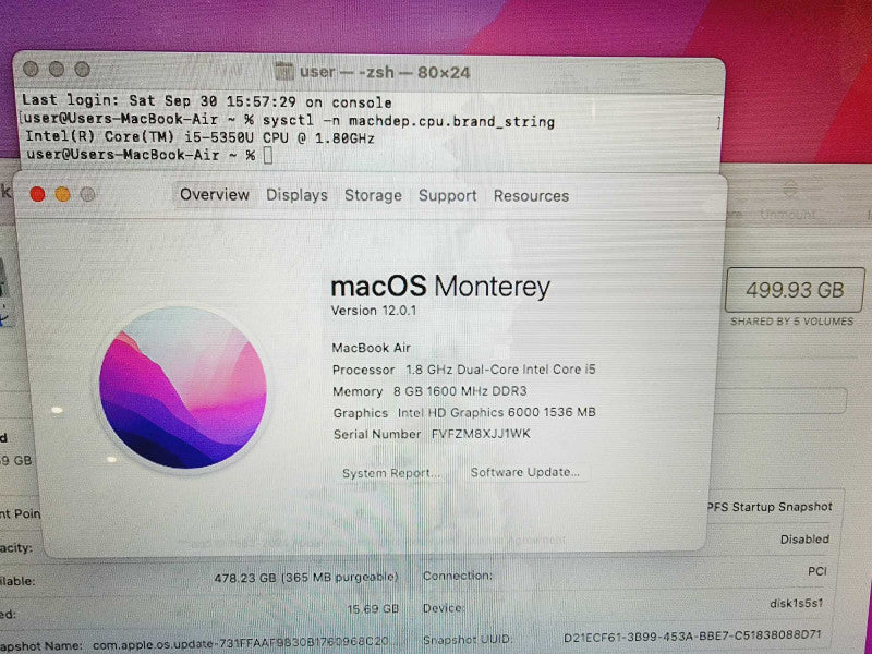 Apple Macbook Air 2017 13\\" Core i5-5350U @ 1.8GHz 8GB DDR3 500GB SSD (