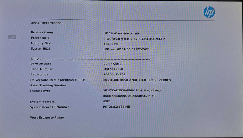HP EliteDesk 800 G4 SFF i7-8700 @ 3.20GHz 16GB DDR4 No HDD\\'s/OS )