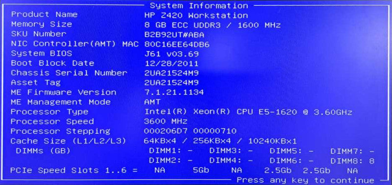 HP Z420 Workstation Xeon E5-1620 @ 3.60GHz 8GB Ram No GPU/HDD\\'s )
