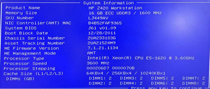 HP Z420 Workstation Xeon E5-1620 @ 3.60GHz 16GB Ram Quadro 4000 GPU No HDD\\'s )