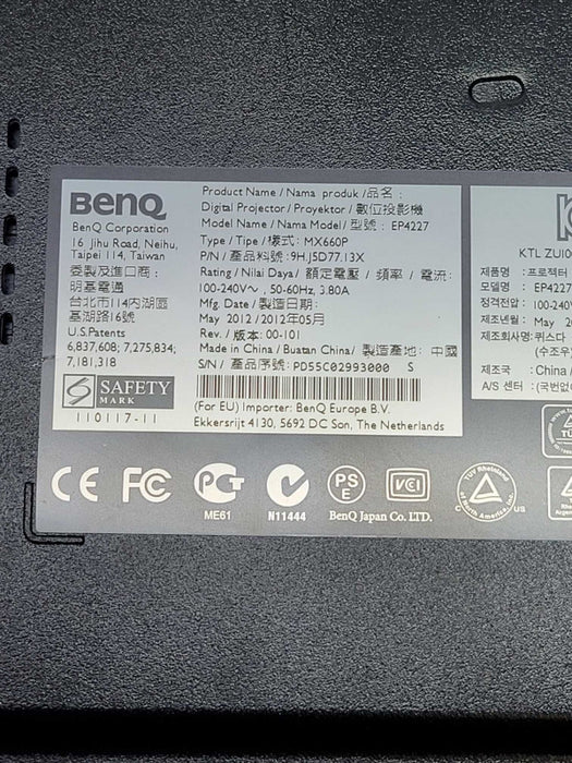 BENQ MX660P HDMI Projector 1080P XGA 3d DLP + Remote