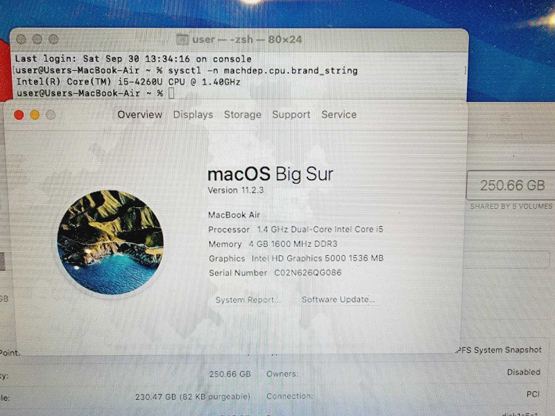Apple Macbook Air 2014 13\\" Core i5-4260U @ 1.4GHz 4GB DDR3 250GB SSD (