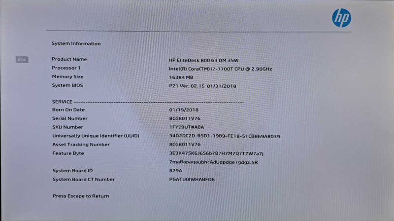 HP EliteDesk 800 G3 USFF i7-7700T @ 2.90GHz 16GB DDR4 256GB M.2 + 65W Adapter )