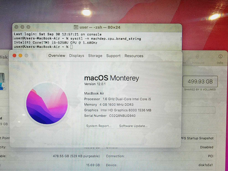 Apple Macbook Air 2015 13\\" Core i5-5250U @ 1.6GHz 4GB DDR3 500GB SSD (