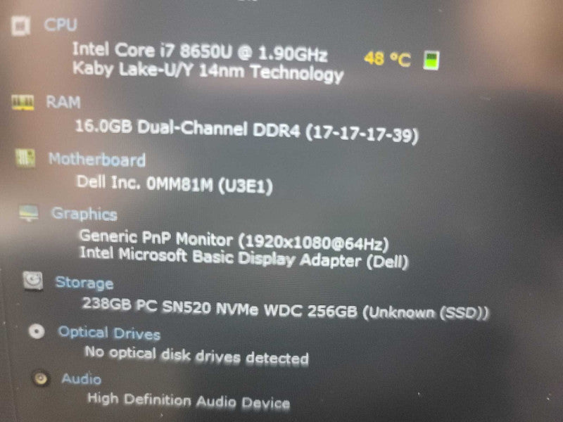 Dell Latitude 5590 i7-8650U @ 1.90GHz, 16GB DDR4, 256GB SSD