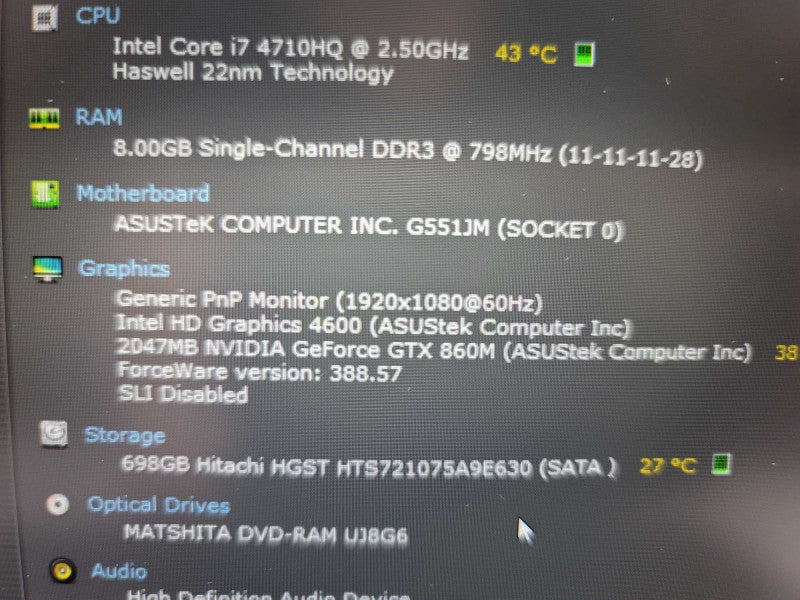 ASUS ROG G551J i7-4710HQ, 8 GB DDR3, 2GB GeForce GTX 860M, 750GB HDD