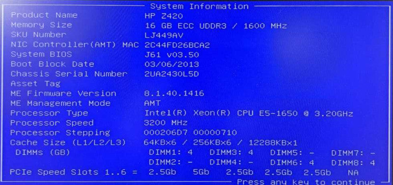 HP Z420 Workstation Xeon E5-1650 @ 3.20GHz 16GB Ram No GPU/HDD\\'s )