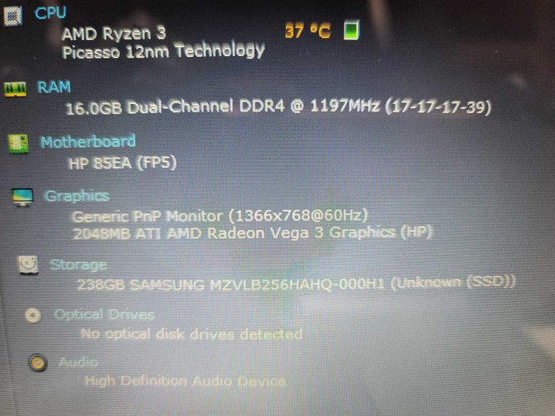 HP Laptop 15db1003ca Ryzen 3, 16GB DDR4, 2GB ATI AMD Radeon Vega 3, 256GB m.2