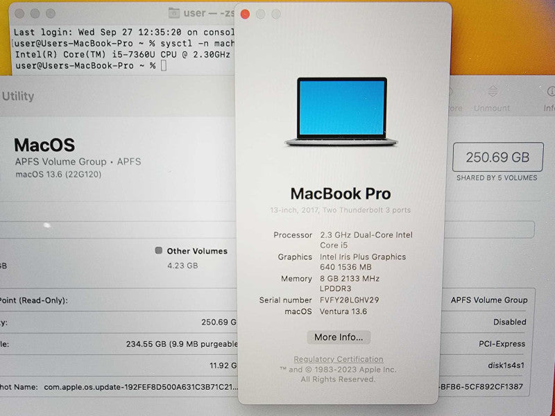 Apple Macbook Pro 2017 13\\" Core i5-7360U @ 2.3GHz 8GB DDR3 250GB SSD (
