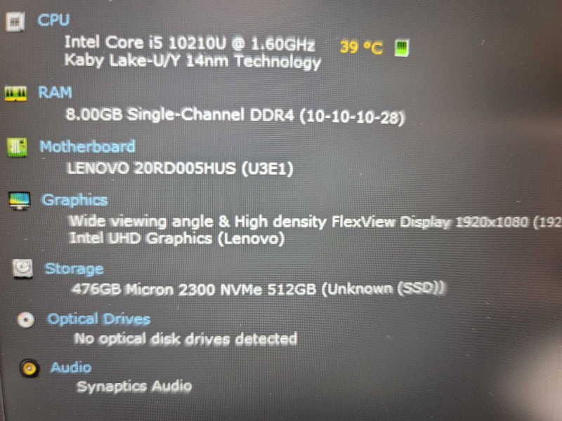 Lenovo E15 i5-10210U@ 1.60GHz, 8GB DDR4, 512GB m.2