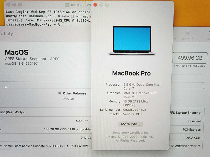 Apple Macbook Pro 2017 15\\" Core i7-7820HQ @ 2.9GHz 16GB DDR3 500GB SSD Radeon Pro 560 4GB (