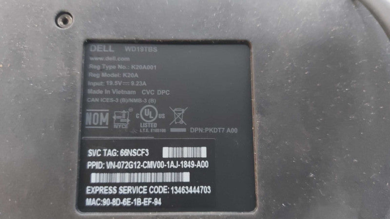 dell WD19TBS K20A001 Thunderbolt Docking Station  #