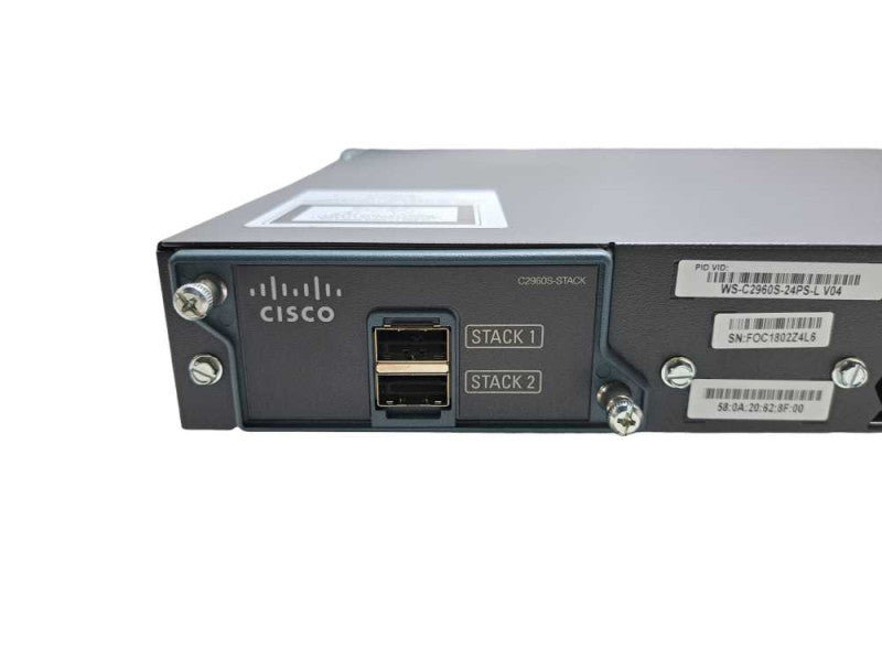 Cisco WS-C2960S-24PS-L 24 Port Gigabit 370W PoE+ Network Switch + Stack Q)