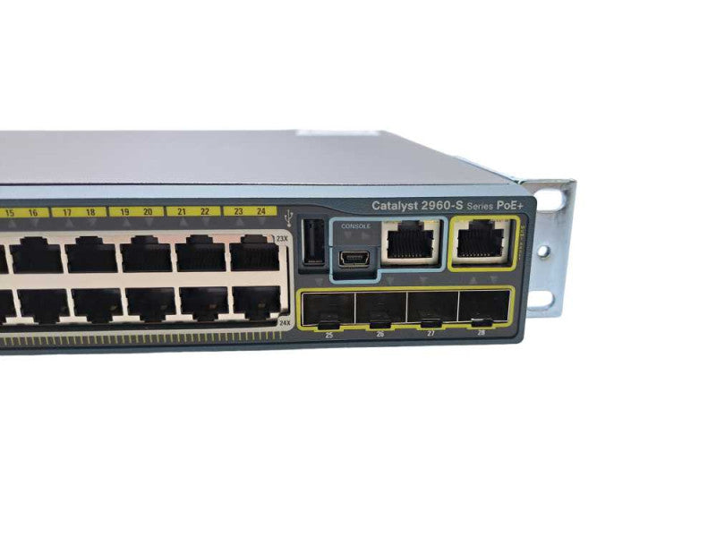Cisco WS-C2960S-24PS-L 24 Port Gigabit 370W PoE+ Network Switch + Stack Q)