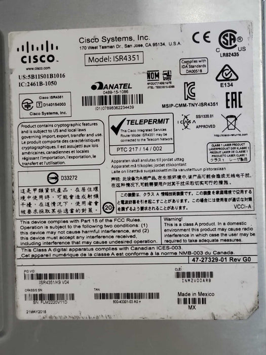Cisco ISR4351/K9 Gigabit Integrated Services Router ISR 4351  Q_