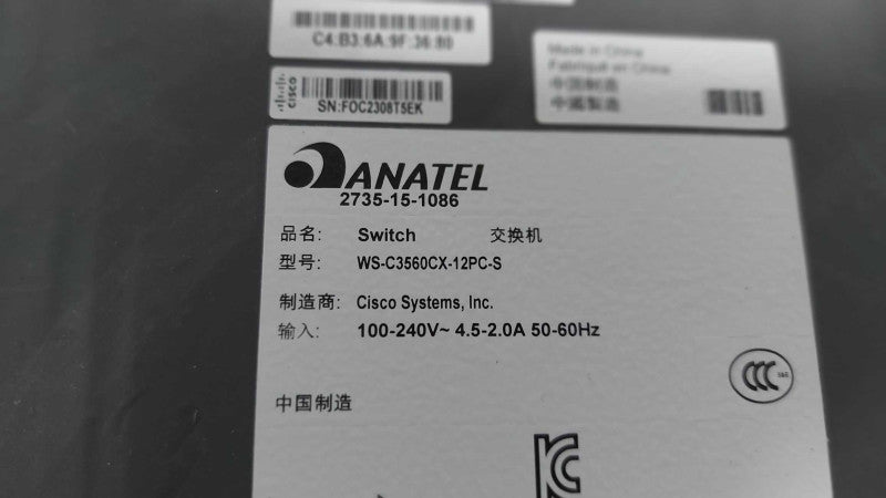Cisco WS-C3560CX-12PC-S Catalyst Network Switch 12 Port PoE IP Gigabit Switch #