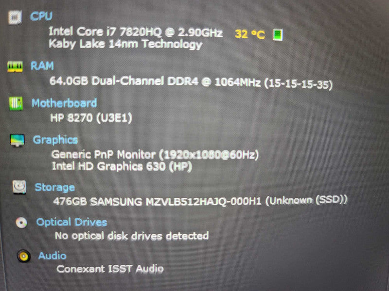 HP ZBook 17 G4 i7-7820HQ@ 2.90GHz, 64GB DDR4, 512GB m.2 **READ** Î²