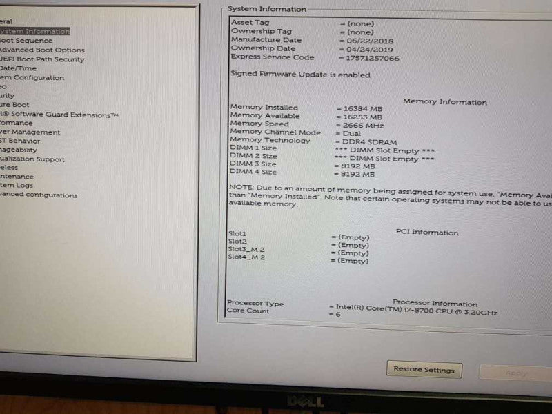 Dell Optiplex 7060 SFF i7 - 8700 CPU @ 3.20GHz 16GB DDR4 Ram