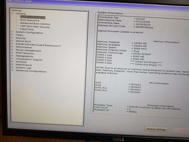 Dell Optiplex 5060 SFF Intel i5 - 8500 CPU @ 3.00GHz 16GB DDR4 RaM Q