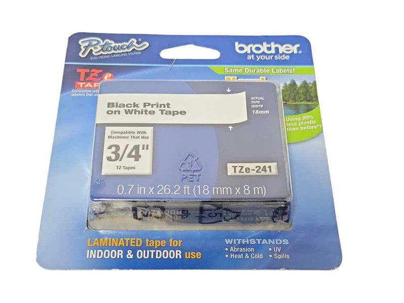 New Brother Black Print on White Tape 3/4\\" TZe-241 _