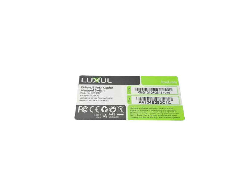 Luxul XMS-1010P 10-Port/ 8 PoE+ Gigabit Managed Switch )