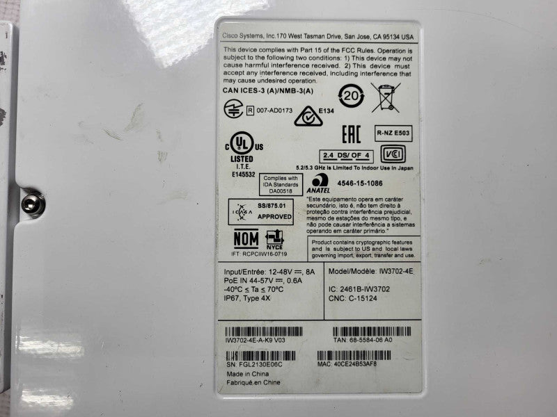 Cisco 3702 Industrial Wireless AP IW3702-4E-A-K9 READ Q$