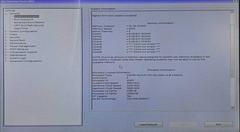 Dell Precision T5810 Xeon E5-1650 v4 @ 3.60GHz 32GB DDR4 2x Quadro NVS 310 )