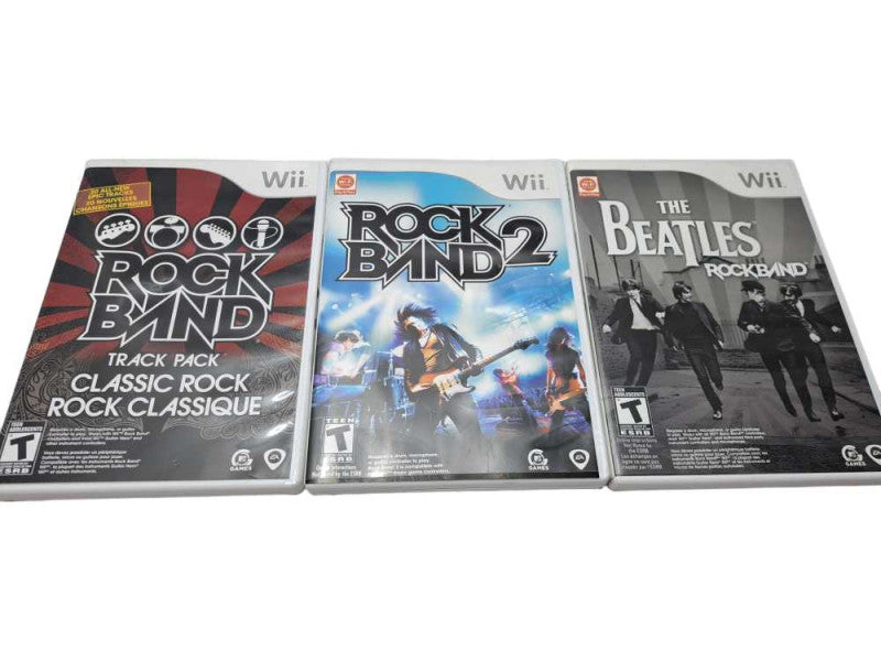 Rockband Game Bundle For Wii | RB2, RB The Beatles & RB Classic Rock Pack )