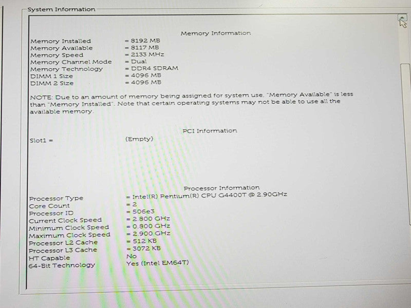 Dell Optiplex 3046 Pentium G4400T @ 2.9GHz 8GB DDR4 No HDD (