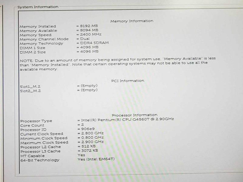 Dell Optiplex 3050 Pentium G4560T @ 2.9GHz 8GB DDR4 No HDD  (