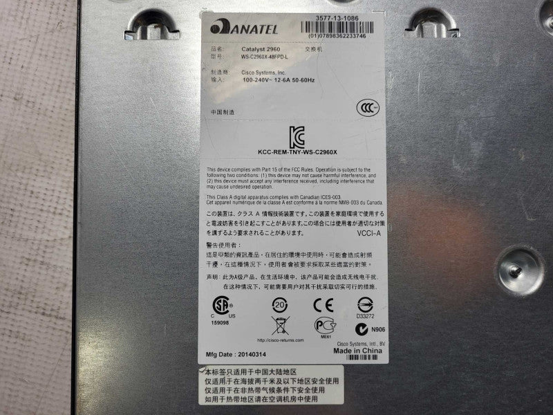 Cisco WS-C2960X-48FPD-L 48 Port Gigabit PoE+ 740W 2x 10G SFP+ | + Stack Mod $