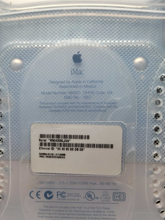 Apple iMac G3/400 M5521 - 500MHz PowerPC | 512MB Ram | NO HDD