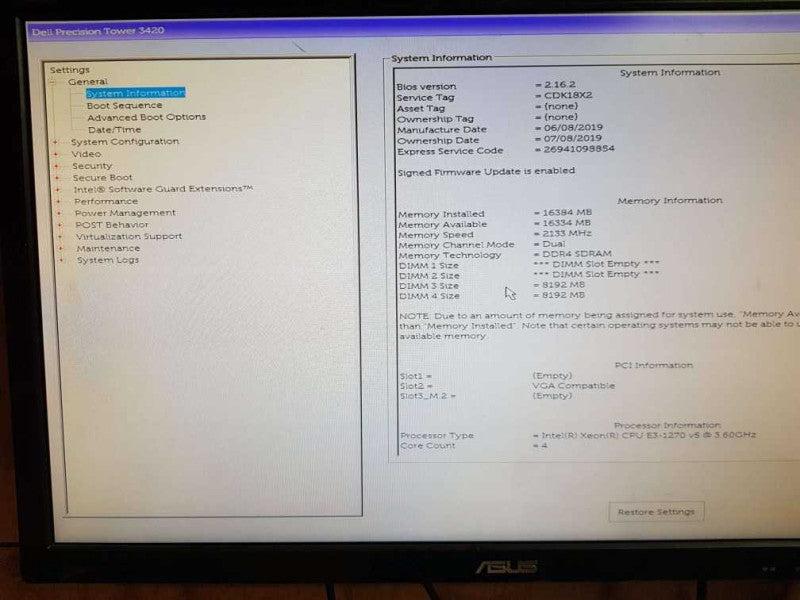 Dell Precision 3420  Tower E3 -1270 V5 16GB DDR4  RaM Q