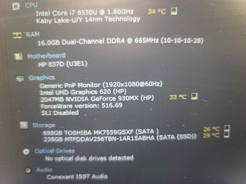 HP ProBook 450 G5 i7-8550U, 26GB DDR4, 2GB GeForce 930MX, 256GB m.2 +750GB HD
