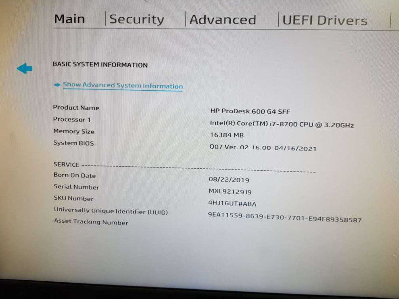 HP ProDesk 600 G4 SFF Intel i7- 8700 CPU @ 3.20GHz 16GB  DDR4 RaM