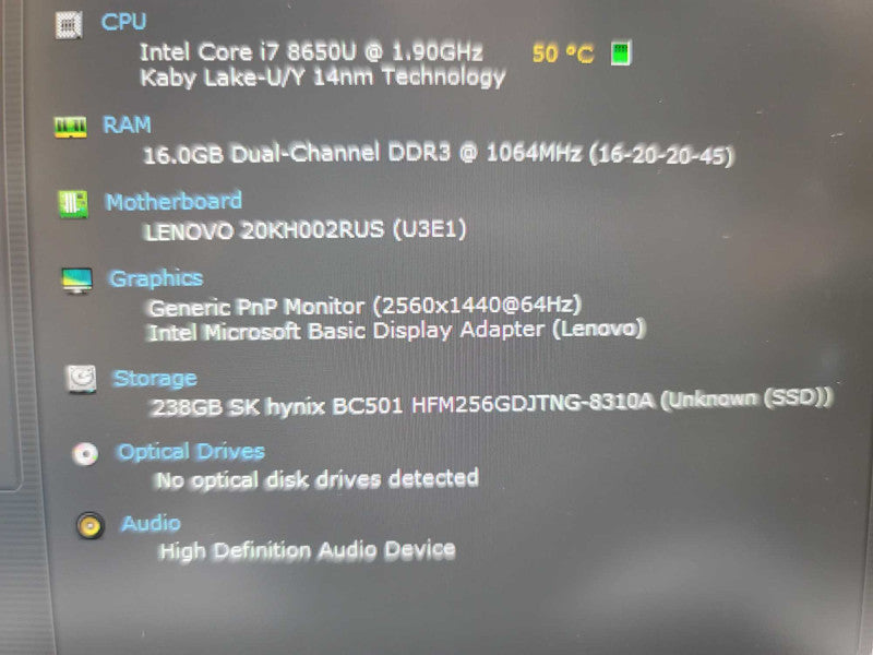 Lenovo ThinkPad X1 Carbon i7-8650U@ 1.90GHz, 16GB DDR4, 256GB m.2 **READ