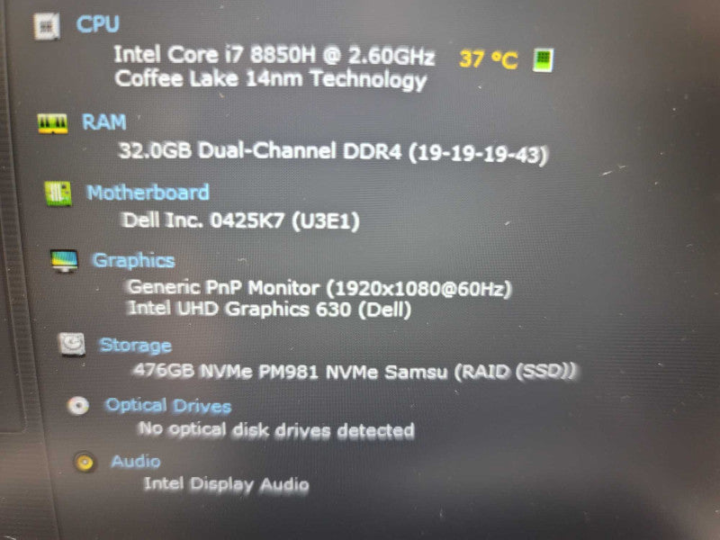 Dell Precision 7530 i7-8850H @ 2.60GHz, 32GB DDR4, 512GB NVMe