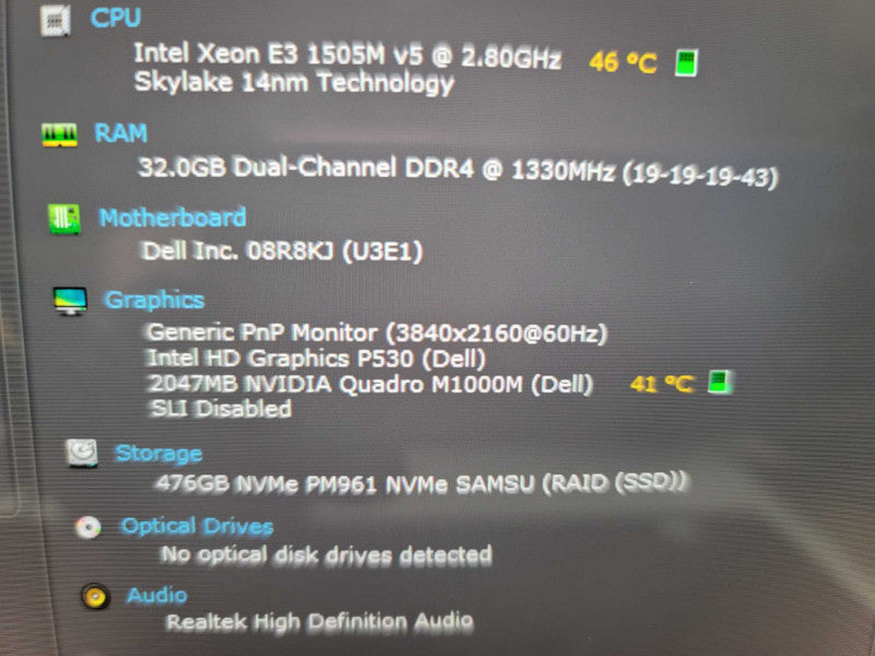 Dell Precision 5510 Xeon, 32GB DDR4, Quadro M1000M, 512GB NVMe, 4K  **READ