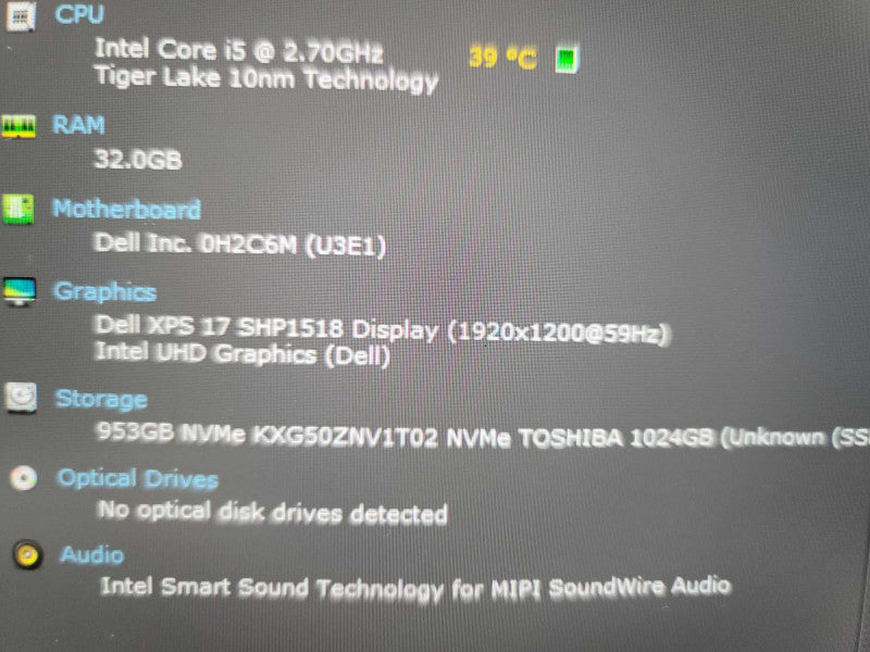 Dell XPS 17\\" 9710 i5-11400H, 32GB DDR4, 1TB NVMe, **READ