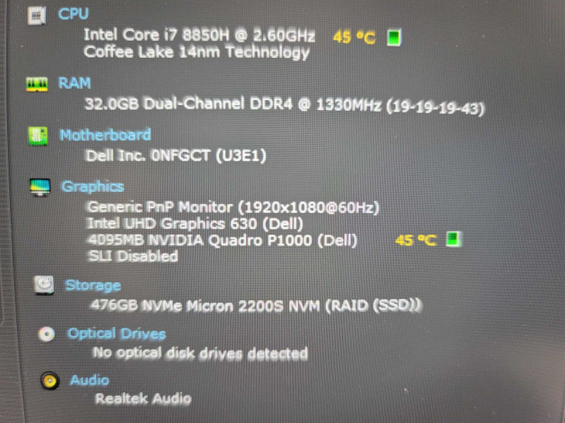 Dell Precision 5530 i7-8850H 32GB DDR4, 4GB Quadro P1000, 512GB NVMe, *No Bat